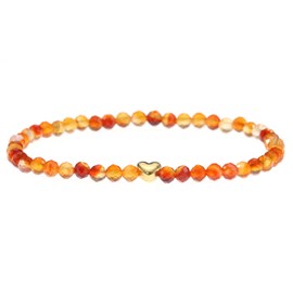 LAKADA Genuine Gemstone Bracelet with Faceted 4 mm Beads and Stainless Steel Heart Healing Stone Protective Stone Bracelet Lucky Charm Talisman Gift, Gemstone, Faceted gemstone