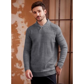 Man Shawl Collar Sweater Roll Neck Sweater Cowl Neck Pullover Light Grey XXL