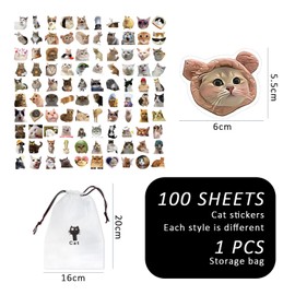 HDGSAFD 100 Cat Stickers, 1 Storage Bag, Funny Cat Stickers, Waterproof Stickers, Cute Sticker Set, Suitable for Notebooks, Luggage, Skateboards