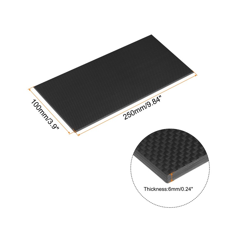 sourcing map 1 Pcs Carbon Fiber Sheet 250×100×6mm Glossy Surface