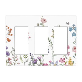 Country Vintage Flower Floral 3 Gang Three Gfci/Decorator Switch Face Wallplate Cover Colorful Wildflower Blossom Spring Decorative Triple Rocker Light Switch Cover for Dimmer Receptacle USB Outlet