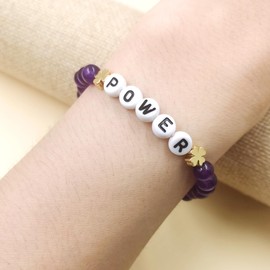 Uloveido Fun Stretchy Inspirational Friendship Bracelet Bright Candy Colors Eye-catching 6mm Beads Elastic Bracelet Motivational Strength Letter, Copper, stone