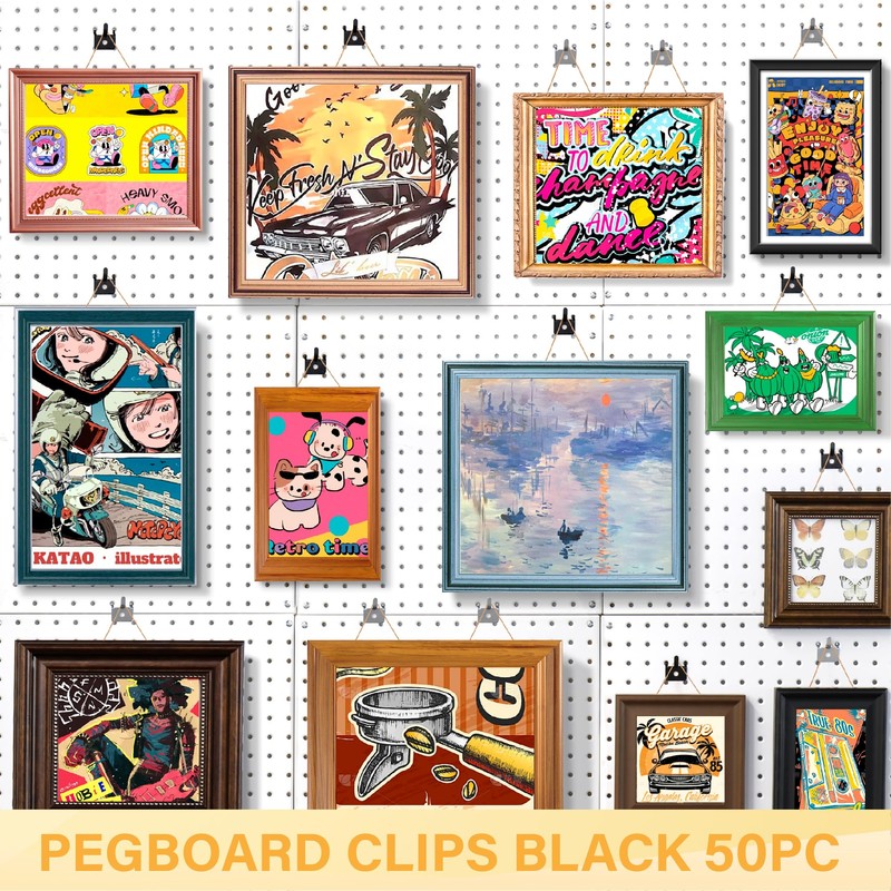 50 PC Prong Metal Pegboard Hooks Black