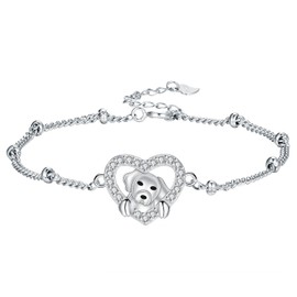Arrebol Women's Bracelet 925 Sterling Silver with Pet Graphics Original Jewellery for Women - Adjustable [16 + 4 cm], Silver, Cubic Zirconia