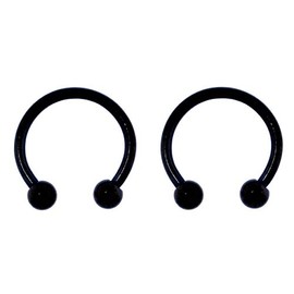 Lex & Lu Pair of Titanium Circular Barbell w/Balls Horseshoe Earrings 18-14G