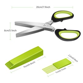 Stainless Steel Herb Scissors, Senbos Salad Kitchen Scissors with 5 Blades, Multifunctional Kitchen Scissors with Safety Cover and Cleaning Comb, Perfect for Chopping Basil, Chives, Oregano, Rosemary