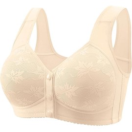 Daisy Lace Bras for Women Front Closure No Underwire Comfort Senior Wireless Snap Closing Bra Apricot 40D