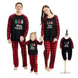 Hinzonek Family Pyjamas Christmas Matching PJS Set Xmas Tree Sleepwear for Women Men Children and Toddlers, Woman