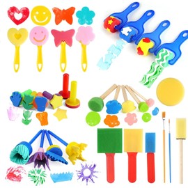 Jortmrd 30 Piece Sponge Brush Set for Children - Painting Tools with Stamp, Rolls & Various Shapes | Creativity Development for Early Education, DIY Crafts & Ceramic Painting Foam Brush