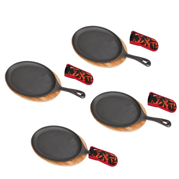 DUIBAOCHUN 4 PCS Fajita Skillet,Sizzler Plates With Wooden Base And