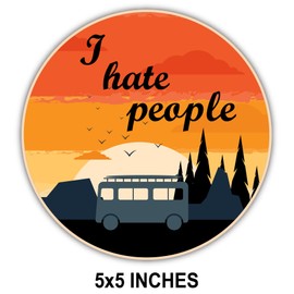 F5Xclusive I Hate People Vinyl Decal Sticker, RV Travel, Love Camping, 5x5 Inches, Waterproof Multicolor Design for Cars, RV, Trucks, Laptops