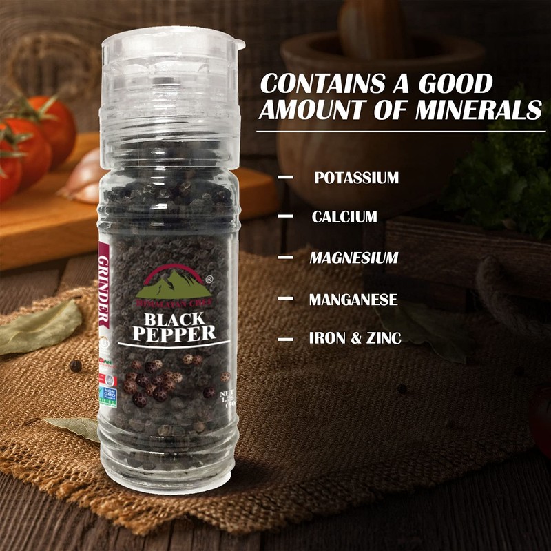 Himalayan Chef Black Peppercorns, Glass Grinder-1.76oz