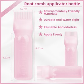 BLAAROOM Root Comb Applicator Bottle 6 Ounce, 2 Pack Hair Oil Applicator Bottle, Hair Dye Bottle Applicator Tools with Hair Oil Dispenser Root Comb Brush for Hair Oiling Applicator - Pink