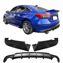 IKON MOTORSPRTS, Rear Bumper Lip Diffuser & Aprons Compatible With 2022-2024 Honda Civic 4-Door Sedan, PP Polypropylene Matte Black FE-C Style Rear Side Corner Valance Canard Spats Add-On Guard