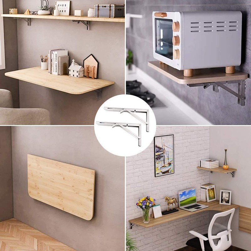 Folding Shelf Brackets, Heavy Duty Stainless Steel Collapsible DIY Wall