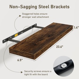 Fun Memories Floating Shelves Wall Shelf 24 inches Long, Farmhouse Bathroom Shelves Bedroom Kitchen Living Room Shelf Wall Mounted, 24 x 6.7 x 1.4 inch Set of 3, Rustic Brown