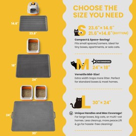 Cat Litter Mat New Size 23.6"x14.6" for Small Spaces, Upgrade Super Waterproof Back Layer Litter Box Mat, Non Slip, Durable, Soft on Paws Kitty Trapping Matt, Gray