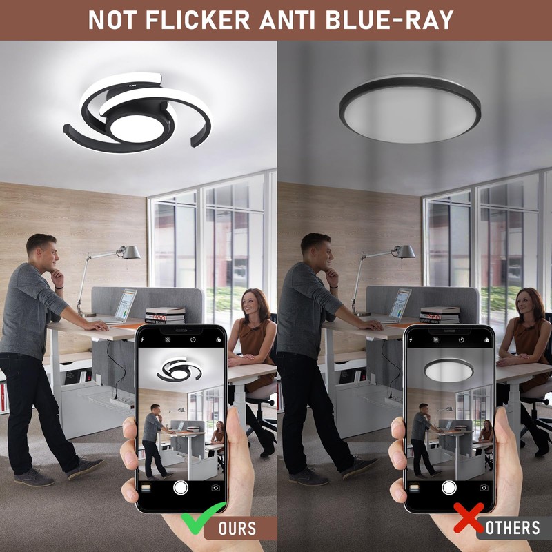 EIDEARAY Modern LED Ceiling Light,33W Black Round Design Ceiling Light