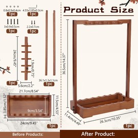 nbeads 10-Pin Vintage Calligraphy Brush Holder, Chinese Calligraphy Brush Hanger Wooden Chinese Brush Shelf Brush Holder with Base Plate for Beginners Father's Day Gift