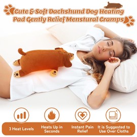 Auspicious beginning- Almohadilla calefactora eléctrica para los cólicos menstruales, peluche de perro salchicha de 35 cm con barriga suave y caliente, funciona con USB, alivia el dolor de cuello y ho