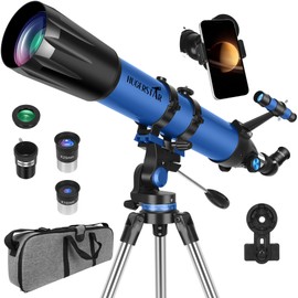 HUGERSTAR Telescope, Telescope for Adults High Powered, 90mm Aperture 800mm Professional Refractor Telescopes for Adults Astronomy Beginners with AZ Mount Stainless Tripod, Carry Bag and Moon Filter