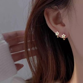Boho Wedding White Mini Flower Hoop Earrings Dainty Daisy Huggie Earrings Gold Simple Cute Small Floral Enamel Peta Smaller Delicate Cartilage Tiny Minimalist Trendy Jewelry for Women