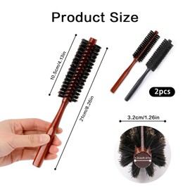 Pack of 2 Small Round Brushes for Blow-Drying, Hair Brush, Round Brush, Wild Boar Bristles, Small Portable Hair Dryer Brush, Hair Dryer Brush with Natural Wooden Handle, Styling Brushes for Drying, Styling, Curling