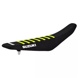Enjoy Mfg 2018-2024 Suzuki RMZ 450 SEAT COVER ALL BLACK NEON YELLOW RIBS #163 LOGO