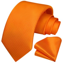 HISDERN Mens Ties Orange Ties for Men Extra Long Tie Pocket Square Set Formal Men's Necktie Handkerchief Classic Silk Plaid 63'' Tie Business Wedding
