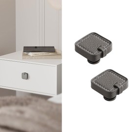 CcHhyyt 2 Pack Leather Cabinet Knobs Hand-Stitch Grey Square Leather Drawer Pulls Dresser knobs Pulls for Cabinets Cupboard Dressers Drawers Bedroom Brown Leather Cabinet Pulls