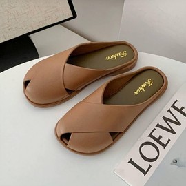 Women's 3-Color Basic Cross Strap Slippers LK-BL18 Beige/240