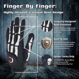 XEIRPRO Skeleton Death Grip Golf Gloves for Men – Funny Golf Gloves for Men – Cool & Tacky Golf Glove 2 Pack – Perfect for Summer & Fall Golfing (Black, X-Large, Right)