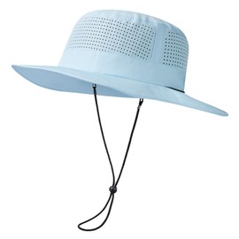 UVSAI UPF 50+ Bucket Sun Hat with Laser Perforated Mesh Cooling Adjustable Breathable Lightweight for Outdoor Men Women Cream Blue