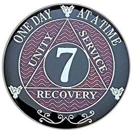 7 Year AA Coin Silver Color Plated-Medallion, Recovery Chip, 12 Step Token, Alcoholics Anonymous Coin