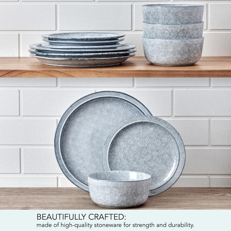 Pfaltzgraff Blooming Meadow 12 Piece Plates Bowls Dinnerware Set, Service