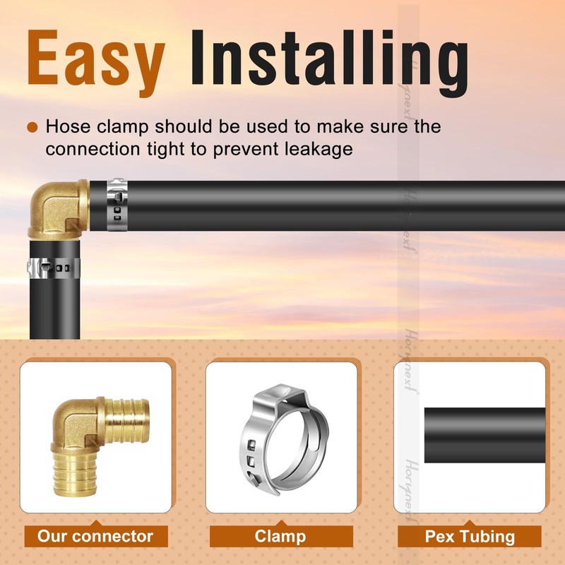 Horiznext 3/4 inch pex elbow fitting, brass coupling adapts water