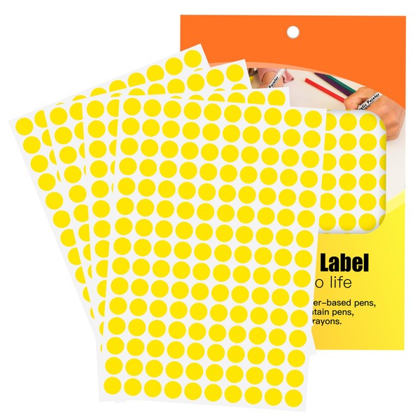 WANSTE 1/2 Inch Yellow Dot Stickers,1500 Pcs Round Color Code