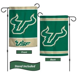 South Florida Bulls Garden Flag Set With Stand, Printed in the USA, 12.5" x 18" College Flag With Three Piece Steel Yard Flag Stand Holder