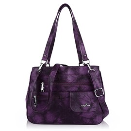 Angel Kiss Women's Leather Handbag Shoulder Bag Handbags Waterproof Carry Bag Multifunctional Handbag Shoulder Bag Large for Work School Shopper Travel, Fashion Purple, Fashionable