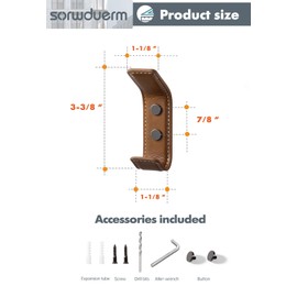 SORWDUERM - Paquete de 2 ganchos de piel café, 2 ganchos para colgar en la pared, rectangulares, para colgar bata, toallas, bolsos, sombreros, bufandas, llaves, ropa, adecuado para recámara, entrada y