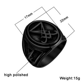 Hipunk Sigil of Lucifer Satanic Ring - Men Gothic Lucifer Satan Stainless Steel Seal Symbol Demon Retro Signet Ring Seal of Satan Devil Occult Symbol Signet Band Ring SR0028B-10