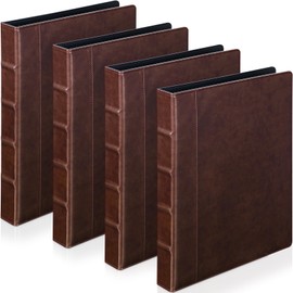 4 Pcs Vintage Hardback 3 Ring Binder Portfolio Binder Organizer Planner Round Ring Binders Leather Binder Organizer Holds 200 Sheets with 2 Inner Pockets, 13 x 10 Inch(Brown, 1.5 Inch)