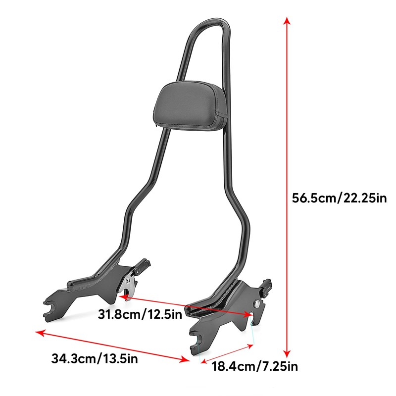 Wsays 22.25" Tall Sissy Bar One-Piece Passenger Backrest w/Pad Detach