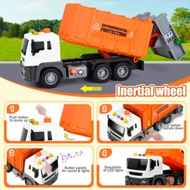 Joellfuner Rubbish Car Toy, Rubbish Collection Vehicle with 4 Containers, Trash Vehicle with Sound and Light, Rubbish Recycling Truck Toy, Garbage Truck Birthday from 3 Years Children Boys and Girls