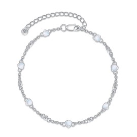 HPQQ Heart Opal Anklet for Women Sterling Silver Natural Opal Stone Ankle Bracelet Beach Chain Anklet Jewelry Birthday Valentines Day Gifts for Women Her Mom