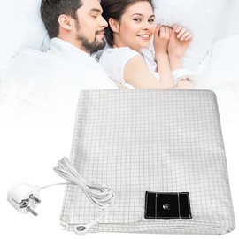 CLIUNT Grounding Bed Sheet, Grounding Mat, Conductive Grounding Mat with EU Grounding Cable, Grounding Product, Silver Fibre Grounding Sheet, for Better Sleep, Beige (100 x 203 cm)