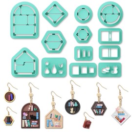 ORIGACH 13 Pcs Mini Bookshelf Polymer Clay Cutters, Book and Vase Frame Design Clay Cutters for Polymer Clay Jewelry Earrings with a Clear Storage Box