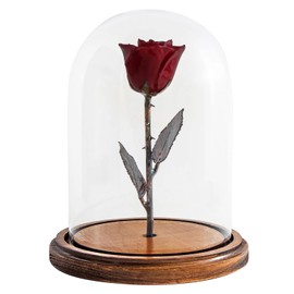 Burgundy Enchanted Forever Rose In Glass Dome Inspired by Beauty & The Beast Flower, Custom Hand Engraved Preserved Rose | Hand Dipped Rose In Lacquer with Copper Stem, Valentine's Day Gifts for Women