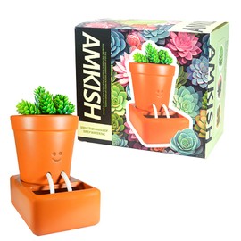 Amkish Self Watering Planter,Cute Succulents Plants Live Plant Pots,Concrete Flower Pots,Self Watering Pots for Indoor Plants，Birthday Gifts for Women