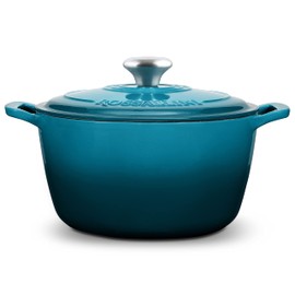 ROSSALLINI Signature Enameled Cast Iron Dutch Oven, Non-Stick Serving Pot with Tight Fitting Lid for Perfect Roasting, Baking, Sauteing, and Bread Making | 2Q (1.9L) - Ocean Blue
